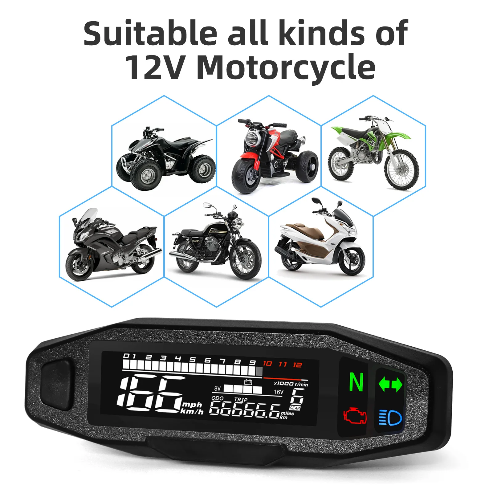 Instrumento medidores digitales universales, velocímetro de Moto, tacómetro Digital, odómetro, Sensor de instrumento, medidor de velocidad, tacómetro