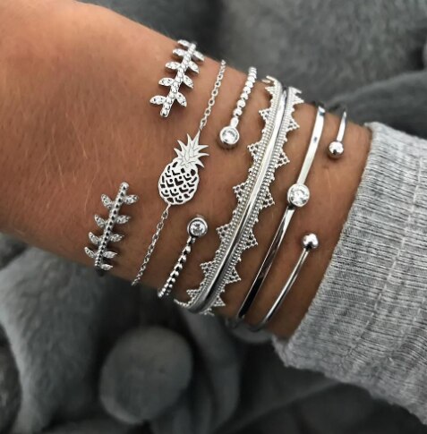 Tocona Böhmischen Hülse Mond Armbänder für Frauen Gold Silber Farbe Ananas Kreuz Geometrische glänzend Kristall Offene Armreif Schmuck: 8197