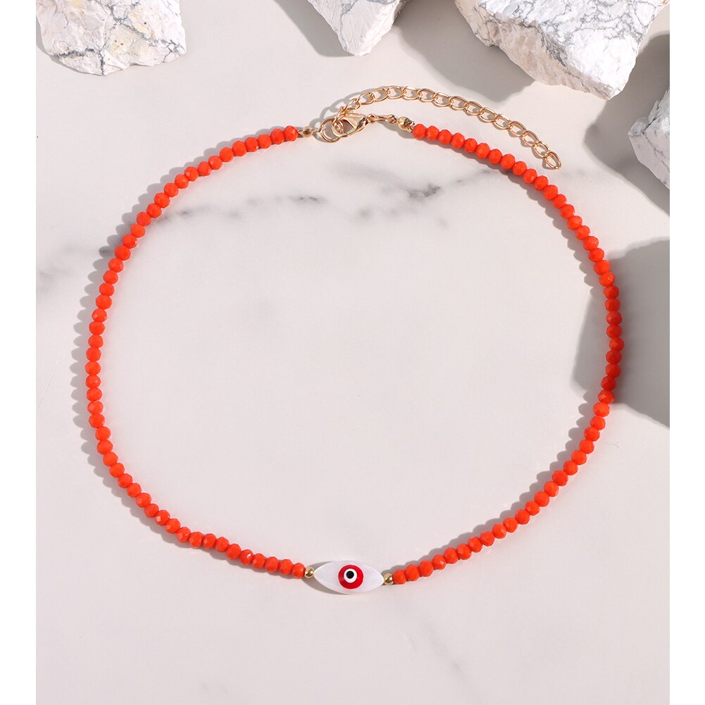 JUST FEEL Evil Eye Beads Chain Necklace For Women Handmade Colorful Beaded Irregular Stone Choker Necklace Trendy Jewelry: A065607RD