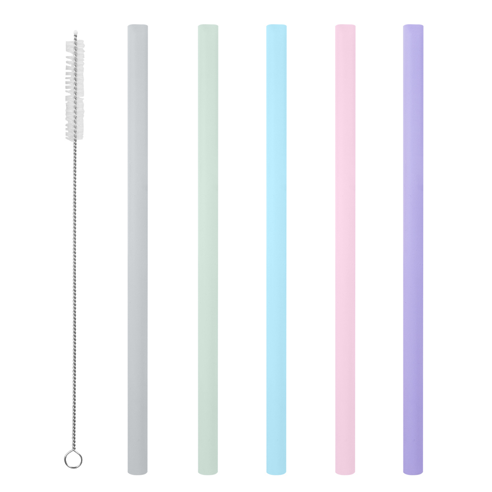 Reusable Drinking Straw 5 Pieces Silicone Straw Set Metal Colorful Straw With Cleaner Brush Bar Party Accessory: Straight Style