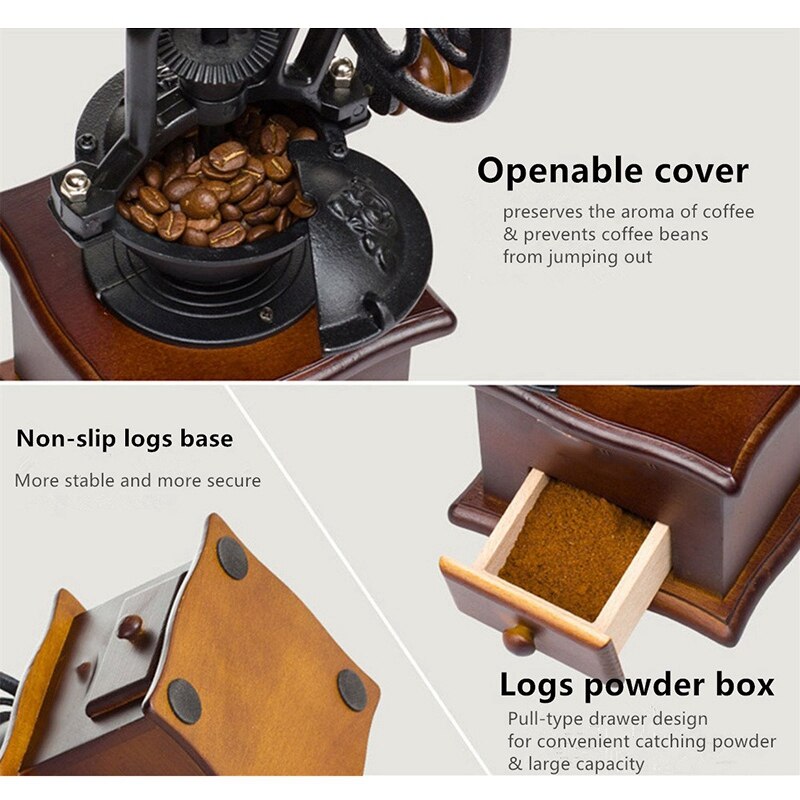 Manual Coffee Grinder with Grind Settings and Catch Drawer - Classic Vintage Style Manual Hand Grinder Coffee Mill