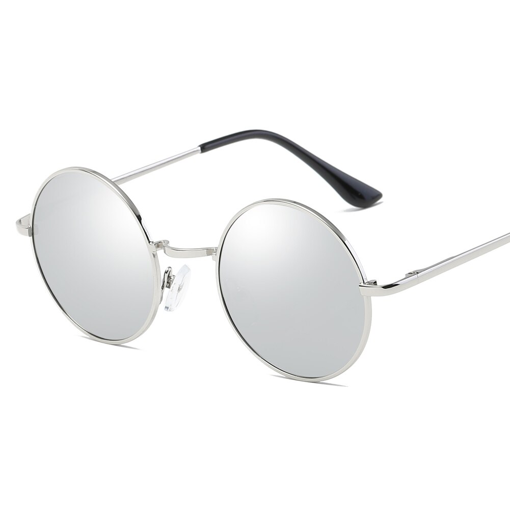 Gafas de sol con montura redonda pequeña, gafas de sol polarizadas Retro, gafas de sol clásicas circulares doradas, plateadas, azules, negras, UV400, lentes de sol para dama y hombre: Silver Silver