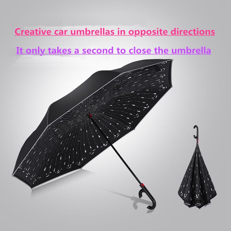 Parapluie inversé Double couche pour femme et homme, à poignée longue, coupe-vent