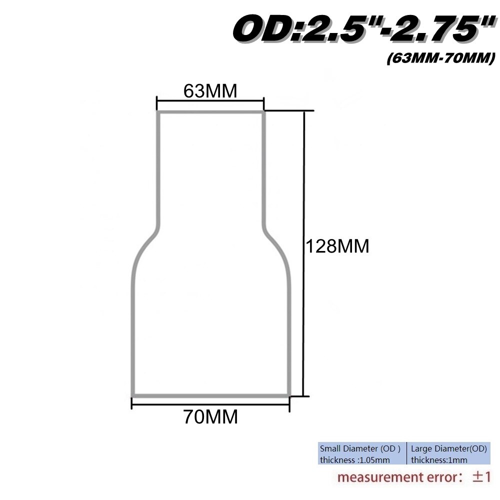 Od: 2 "2.25'' 2.75 ''3'' 3.5 ''Roestvrij Tapered Standaard Uitlaat Reducer Connector Buis AF-BJ: OD 63-70MM