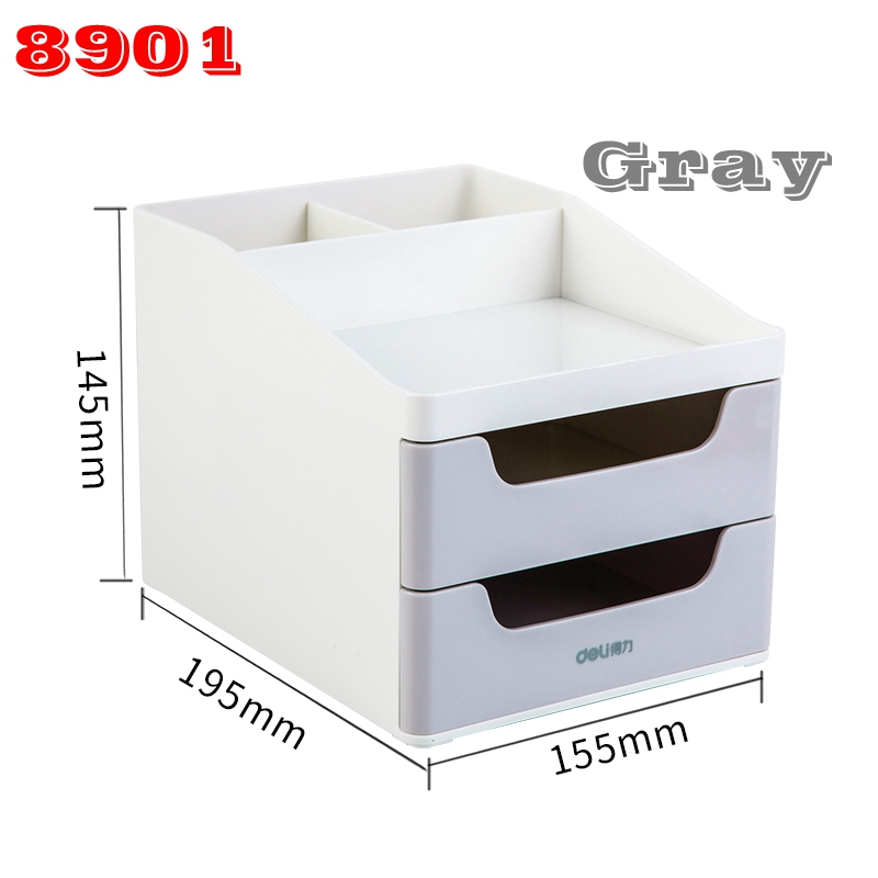 Deli 8900/8901 skrivbordsarrangörsset dubbel drwaer förvaringsbox multi-storey desktop kontorspapper insamlingslåda: 8901- grå