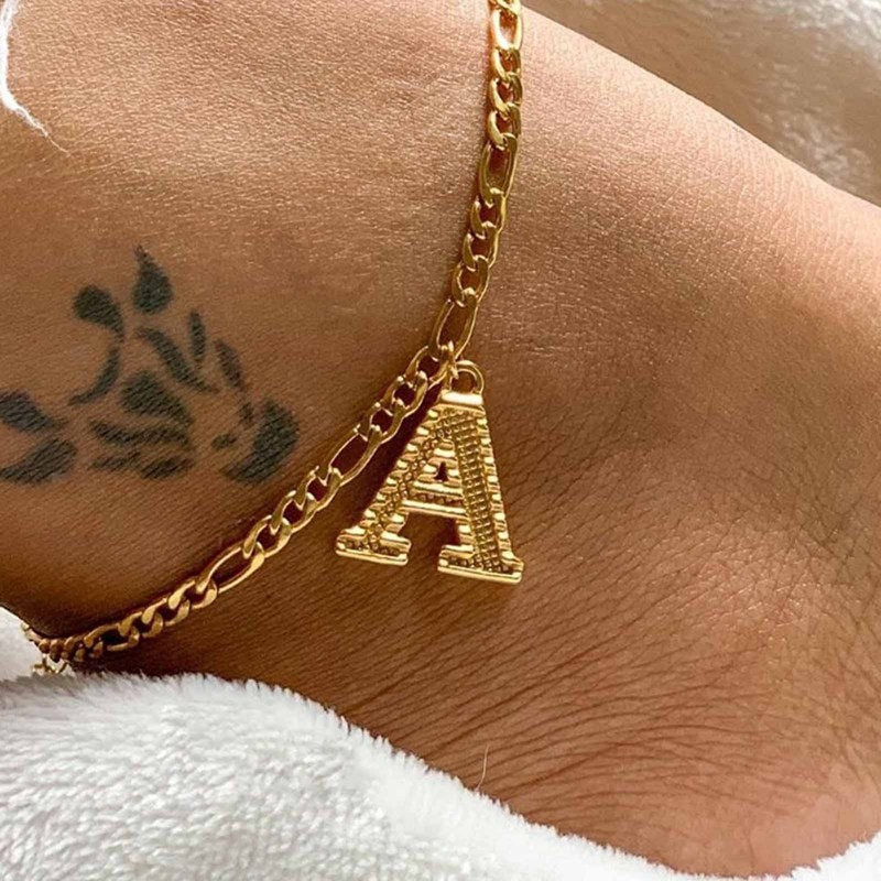 Crystal Letter Anklets Bracelet for Women An Alphabet Anklets Female Gold Color Leg Foot Chain Boho Jewelry