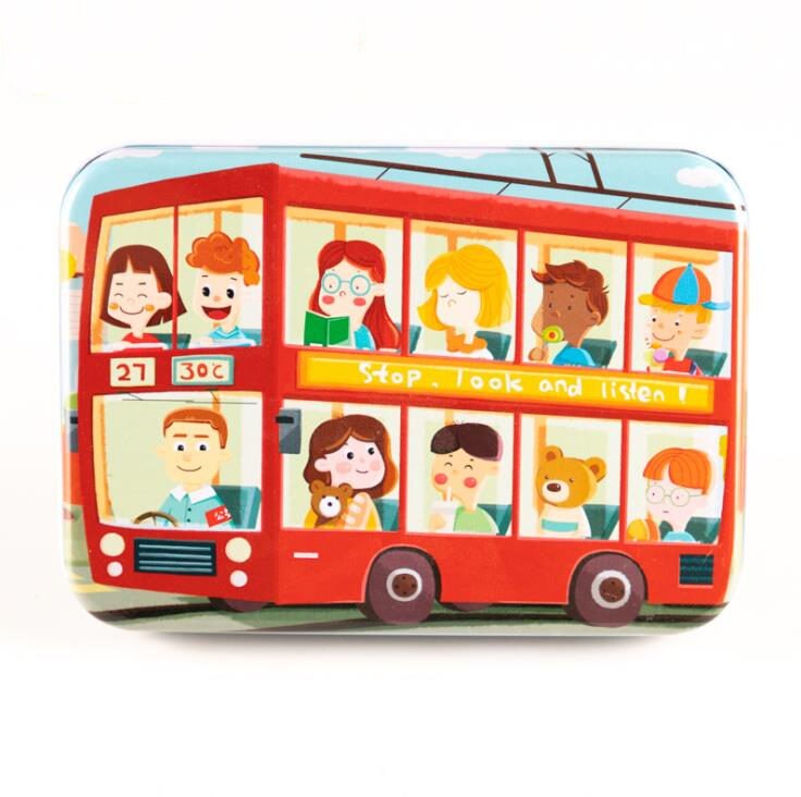 120 stück Eisen Box Verpackung Holz Cartoon Puzzle Spielzeug Kinder Intelligenz Entwicklung Tangram Und Jigsaw Puzzle Spielzeug: School bus