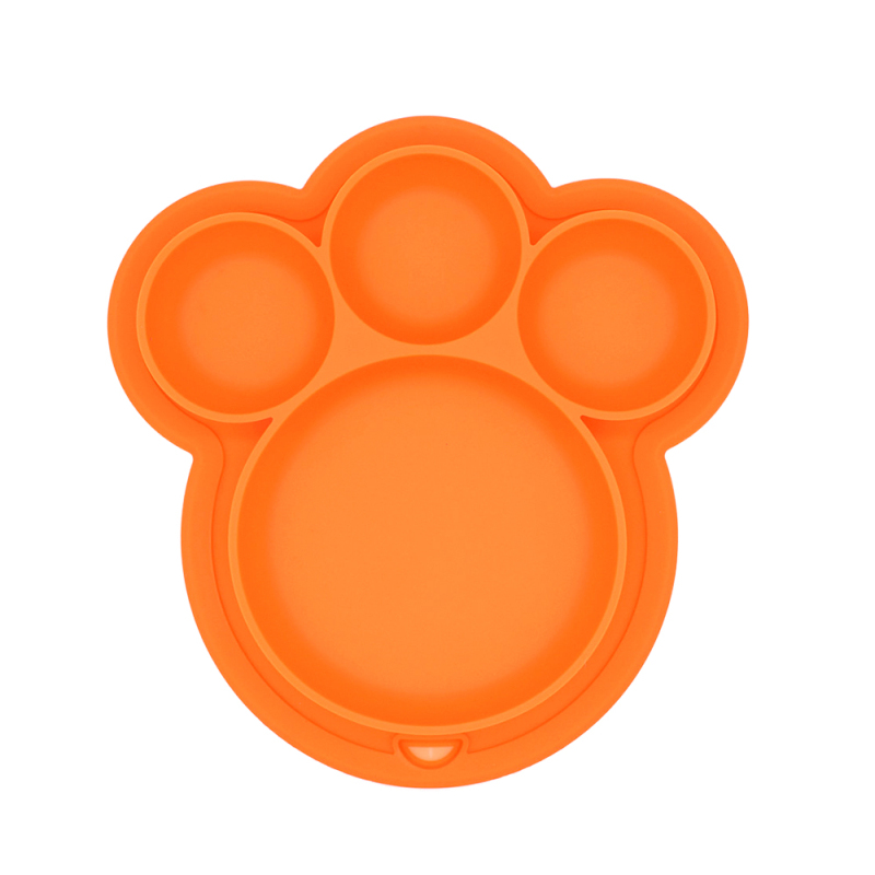 2020Kids Tableware Cute Silicone Paw Toddler Baby Plate Kids Bowl Plate Feeding Silicone Bowl Baby Silica Gel Dishes With Spoon: 03 1pcs plate