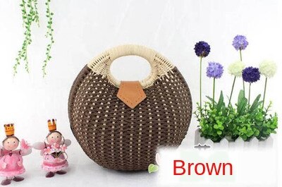 Bolso de mimbre hecho a mano para mujer, En forma de concha de mano de mimbre bohemio Bali, de , para verano: Brown