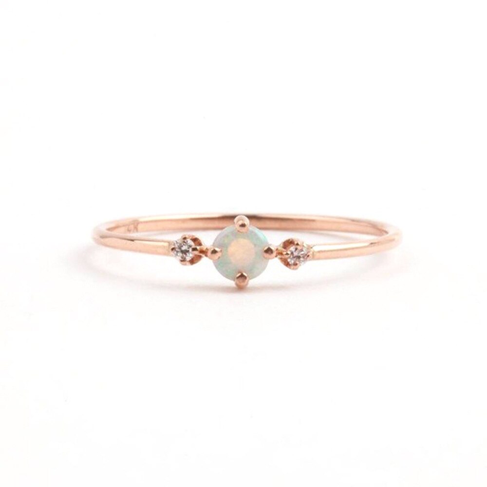 small round opal rhinestone women rings rose gold engagement ring