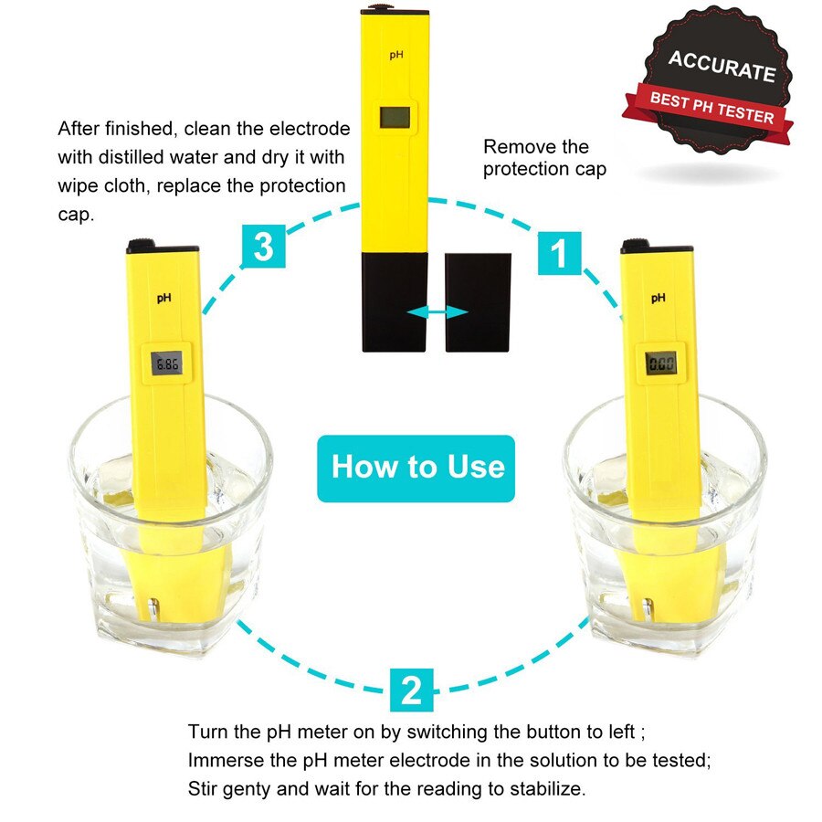 PH Meter Digital PH Tester Pen 0-14 PH PH Cheker 0.01 High Accuracy for Household Drinking Pool and Aquarium