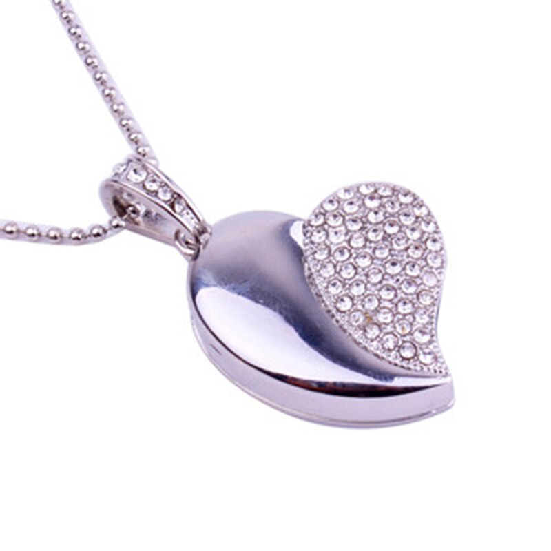 Jaster Crystal Diamond Liefde Hart Usb Flash Drive Memory Stick Harten Met Ketting Pendrive 4Gb 8Gb 16Gb 32Gb: 8GB / Silver