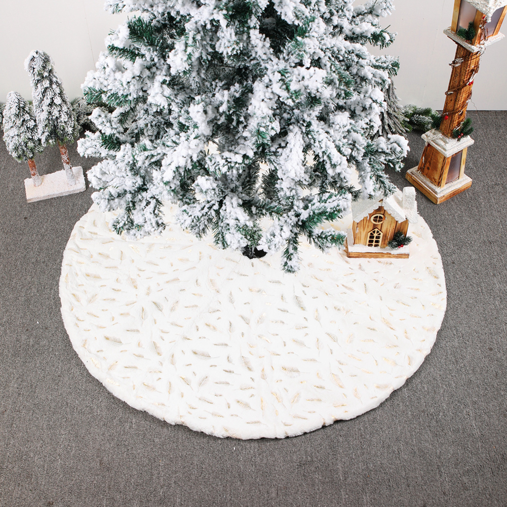 1pc 90/122cm Christmas Tree Skirt White Flannel Embroidered Snowflake Skirt Christmas Xmas Tree Floor Mat Decoration