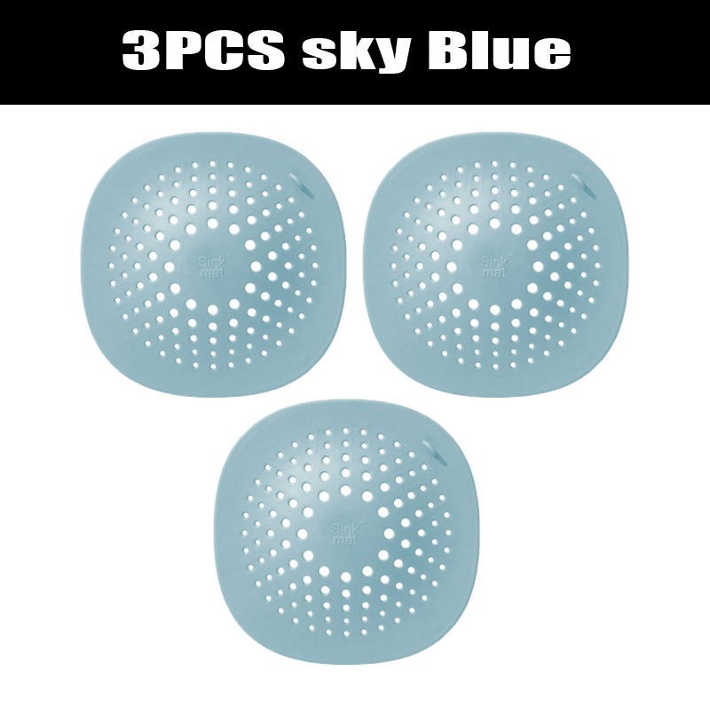 Tapón para Filtro de Ducha, Accesorio para Lavabo, Desagüe, Cocina, Hogar, Fregadero, Suelo de Baño, Cubierta de Drenaje, anti Obstrucción, Colador para Pelos, Universal: sky blue 3pcs