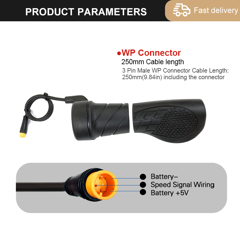 WUXING 20X76X Electric Bicycle Half Twist Throttle 3pin SM Waterproof Plug Connector Electric Scooter