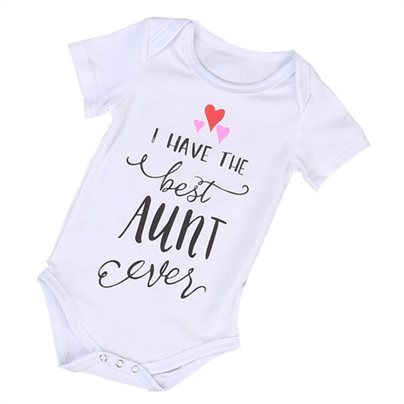 Newborn Toddler Baby Boys Girls Clothing Best Aunt Bodysuit Heart Letter Bodysuit Summer Baby Clothes