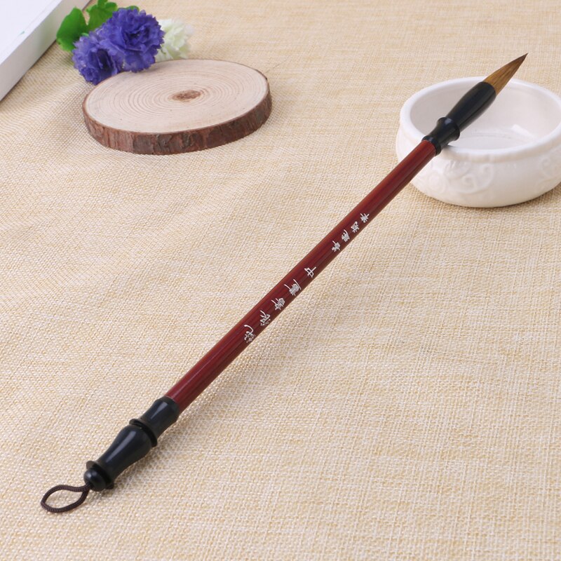Pluma de tinta china tradicional, pincel de escritura de pelo de lobo de madera Litchi, suministros de papelería para caligrafía, 1 unidad