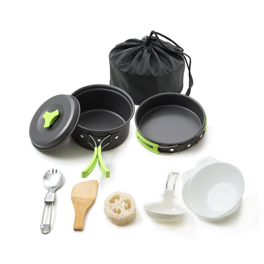 10pcs Portable Camping Cookware Set Foldable Camping Hiking Backpacking Camping Cookware Set (1 Litre) Lightweight Durable Pan