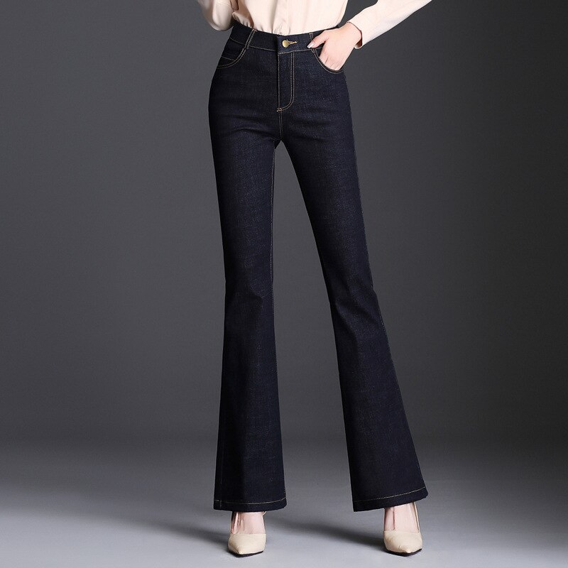 Plus Größe Frauen Stiefel-schneiden Hohe strecken Denim Ausgestelltes Jeans Für Frühling Herbst Einfarbig Dünne Engen aufflackern Jeans Übergröße