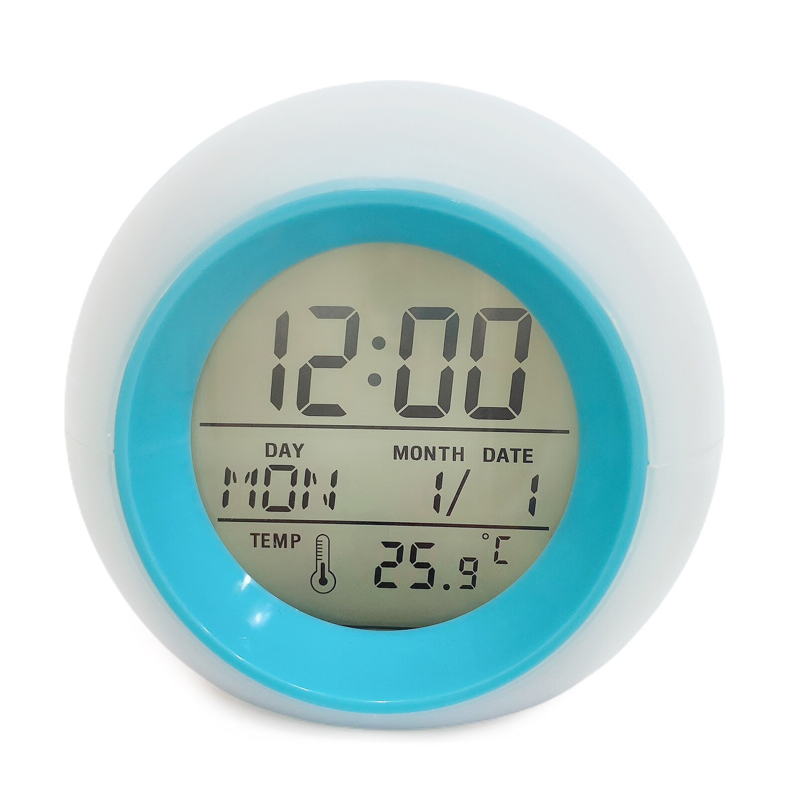 Round Colorful Alarm Clock Digital Clocks Multi-color Temperature Display With Night Light Screen Backlight Manual