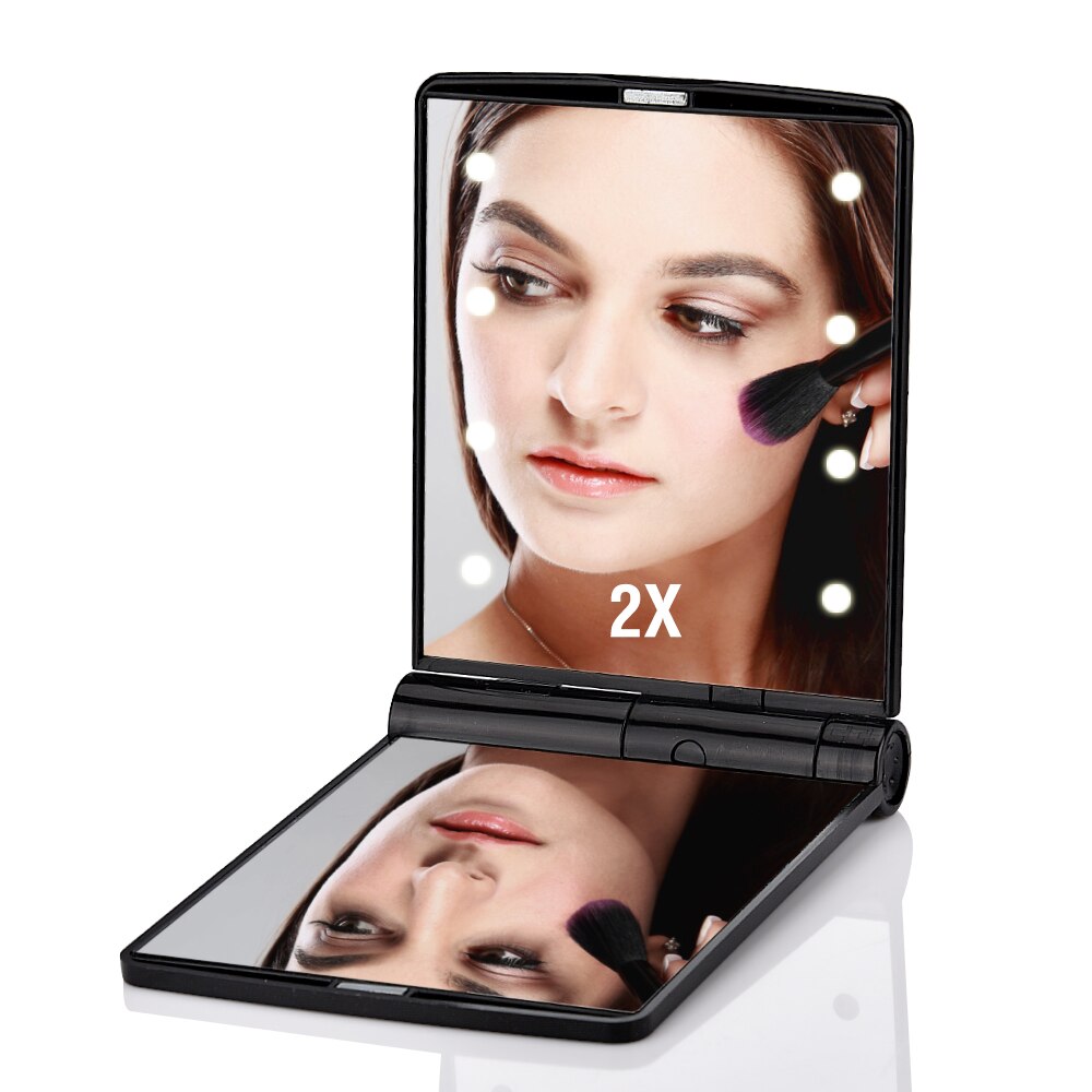 Opvouwbare Make-Up Spiegel met Licht 8 Leds 2X Vergrootglas Badkamer Cosmetische LED Spiegel Stand voor Cosmetica Multifunctionele Spiegel J3