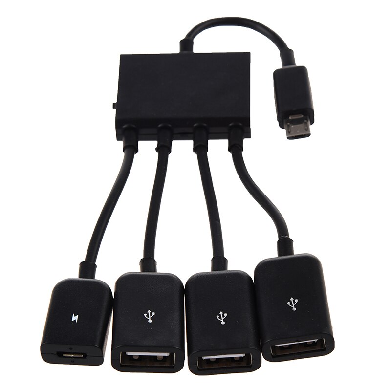 Zwarte usb 4- -poorts micro power cargo otg hub-kabeladapter