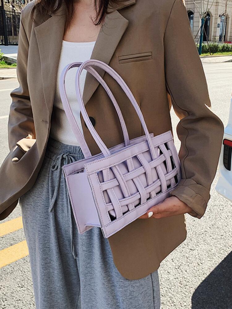 Dames vierkante tas hoge pu leren dames handtas holle schoudertassen okseltas