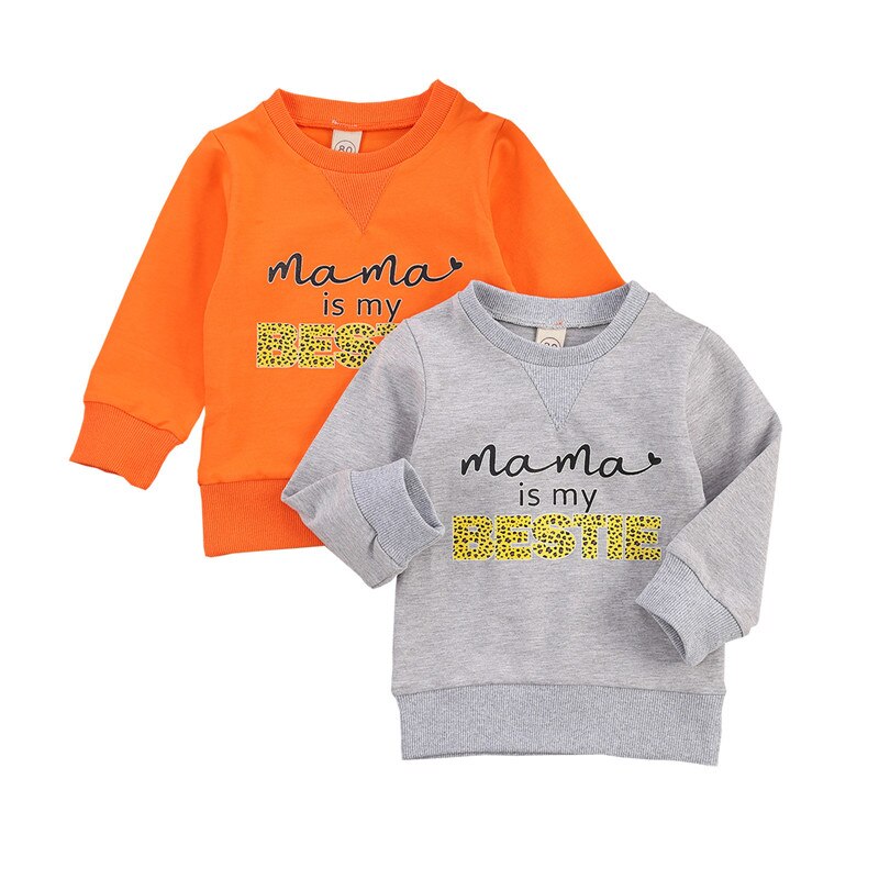 Vår höst barn baby kläder leopard brev tryck sweatshirt lång ärm rund krage tröjor toppar för pojkar flickor