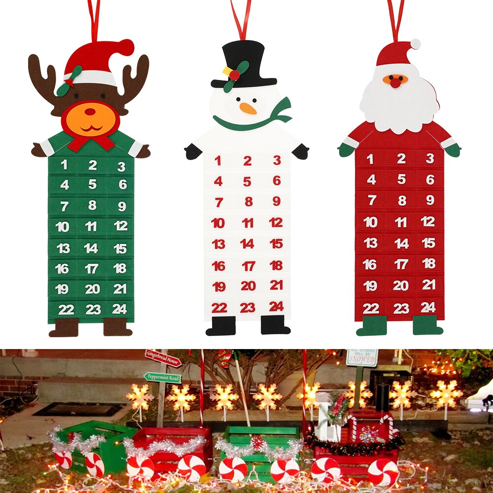 Felt Advent Calendar Hanging Fabric Christmas Tree Advent Calendar with Pockets for Xmas Decorations Child Kids Toys