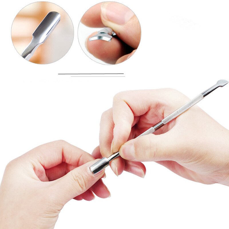1 uds, empujador de cutícula de acero inoxidable de doble punta, removedor de empuje de piel muerta para pedicura, manicura, arte de uñas, herramienta de cuidado