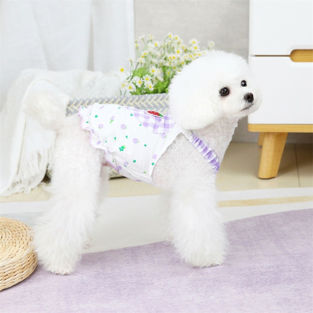 Jupe à bretelles pour animal de compagnie, vêtement mignon, imprimé fraise, chien, chat, à carreaux, printemps été