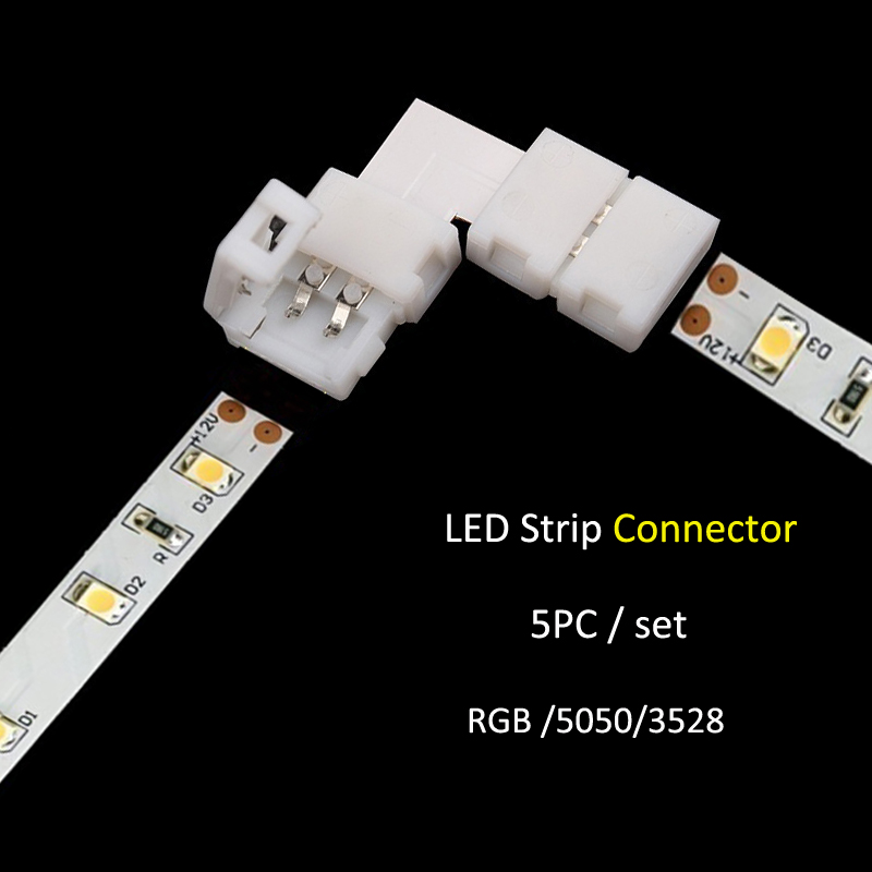 5 pcs 2 pin/4 pin L/T/X Shape LED Strip Light Connector Corner Right Angle 8mm/10mm 5050/3528 SMD Solderless LED Ribbon Adapter