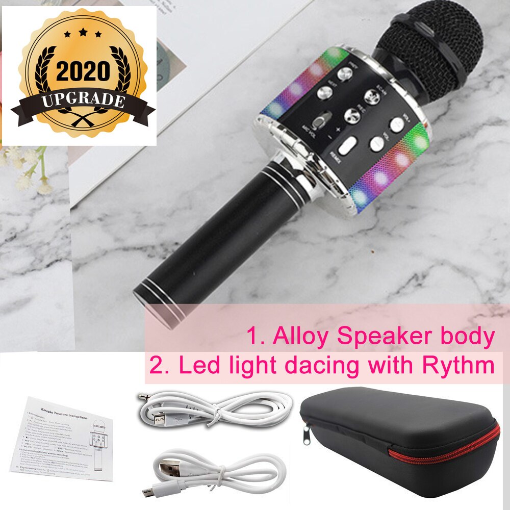 WS 858 Wireless Microphone Karaoke Condenser Mic Wtih Bag Bluetooth Stand Radio Mikrofon Studio Recording Mic WS858: Updated black