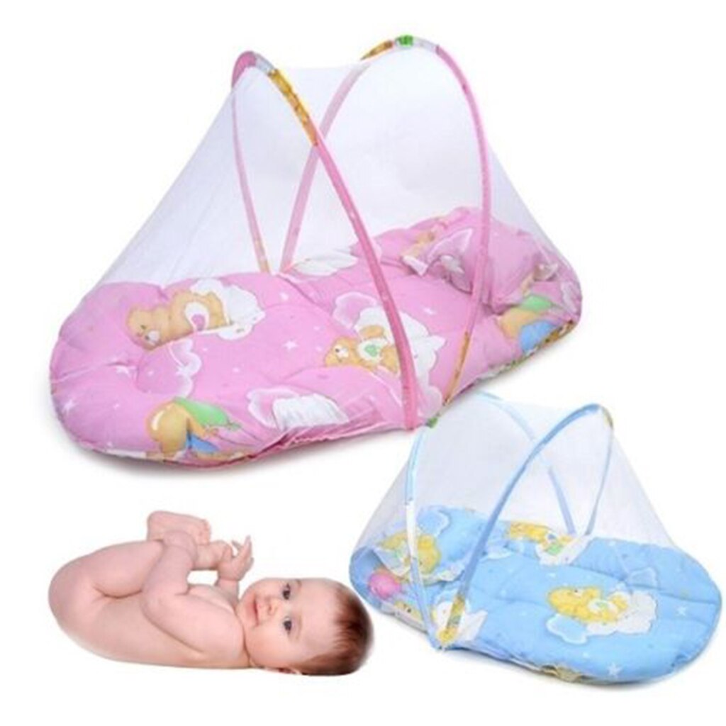 Folding Mosquito Net Kids Crib BedFolding Baby Mosquito Net Tent + Pillow + Cotton Pad Mattress