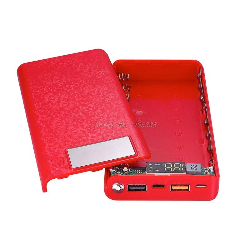 QC 3.0 double USB + Type C PD 8x18650 batterie bricolage puissance batterie boîte LED lumière chargeur rapide pour iPhone Samsung téléphone portable tablette: Red