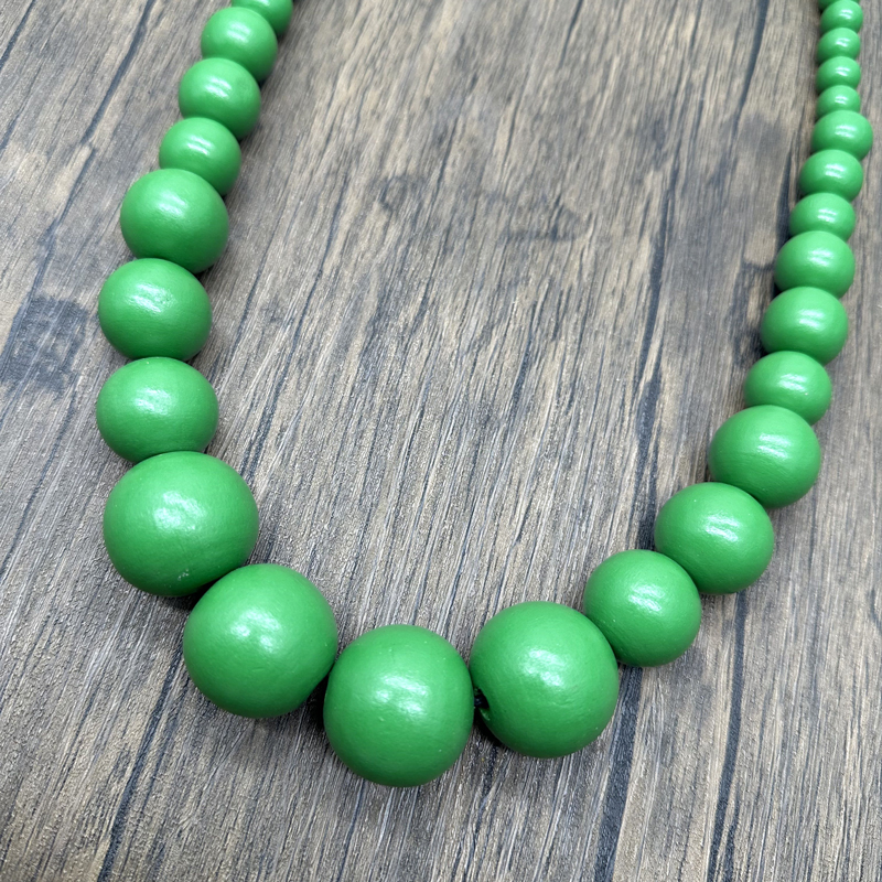 Bohemian Green Big Round Long Wood Necklace & Pendent Handmade Necklace For Women Bib Beads Party Jewelry