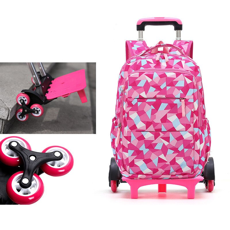 Rolling mochila trole saco de escola para meninos meninas à prova dwaterproof água grande capacidade crianças rodas saco bagagem & sacos viagem: rose red 6 wheels