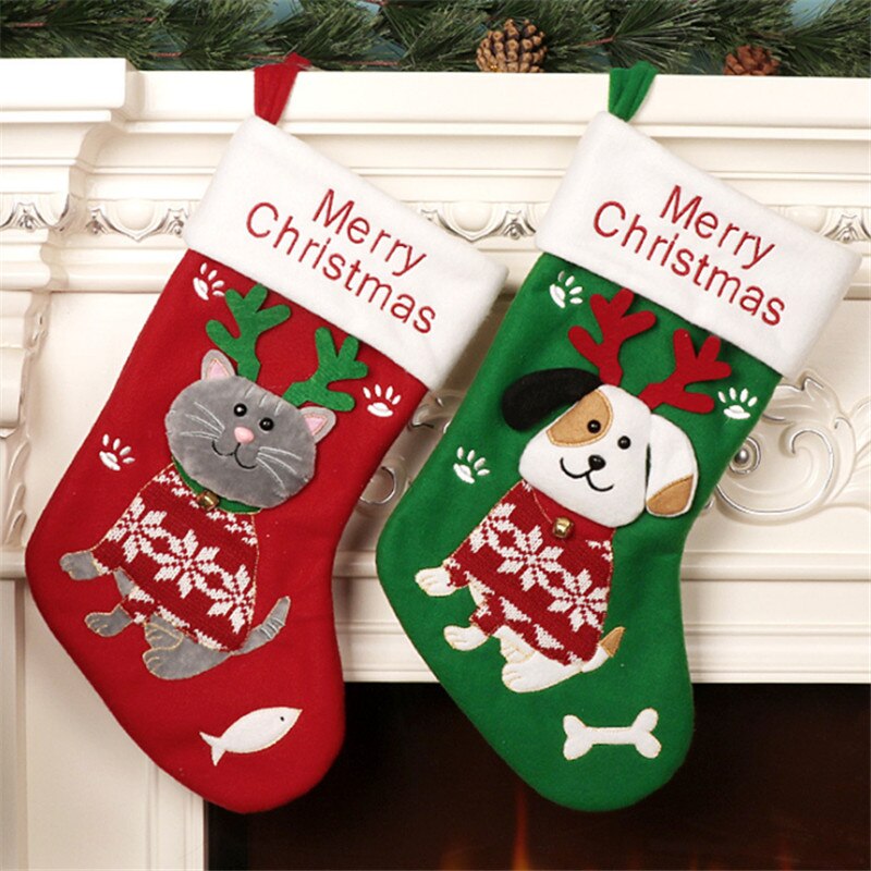 Kerst Decoratieve Sokken, Cartoon Hond Kat Kous Snoep Zak Kerst Decoraties Voor Home Office