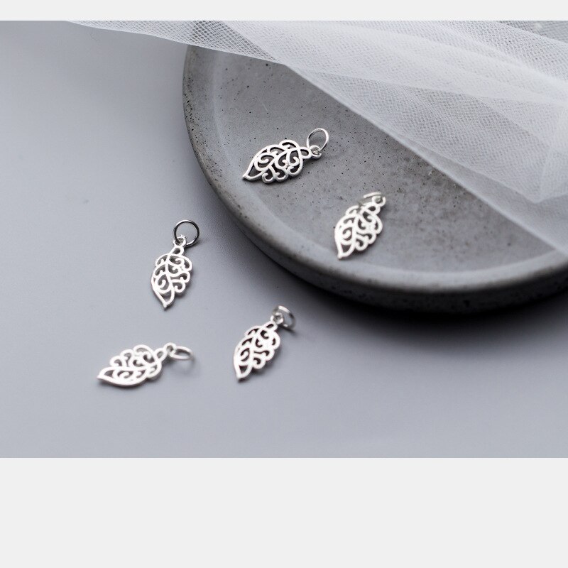 Jolie breloque en argent Sterling 925 avec feuille ajourée, Bracelet fait à la main, pendentif en argent goutte, DIY, fabrication de bijoux européens