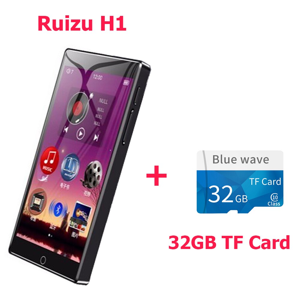 RUIZU H1 MP3 Player Bluetooth 8GB Music Player 4.0" Full Touch Screen Built-in Speaker Support FM Radio Recording Video E-book: Add 32G TF Card