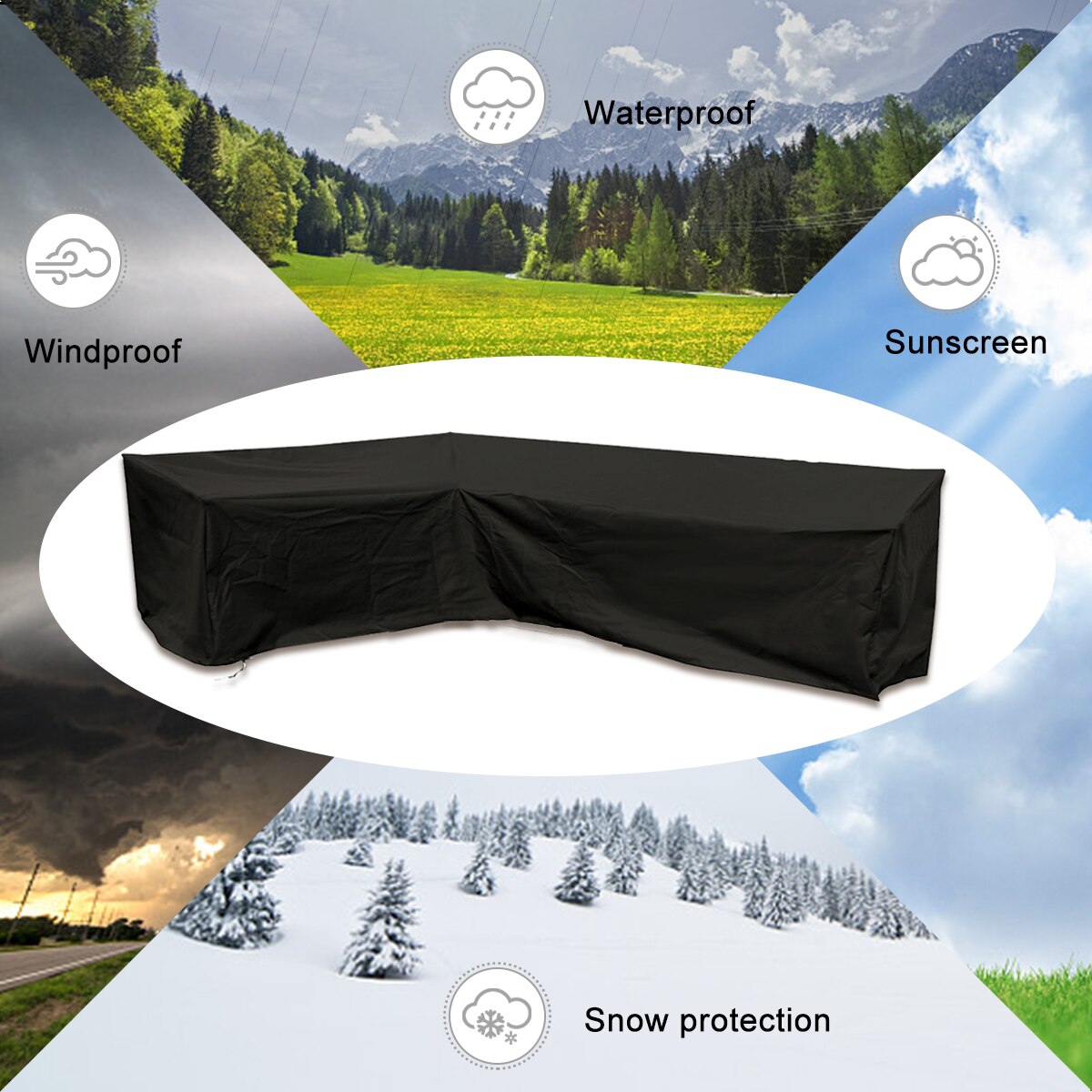 Juegos de tela impermeable para muebles de exterior, cubierta protectora de poliéster a prueba de polvo, para sofá, color negro