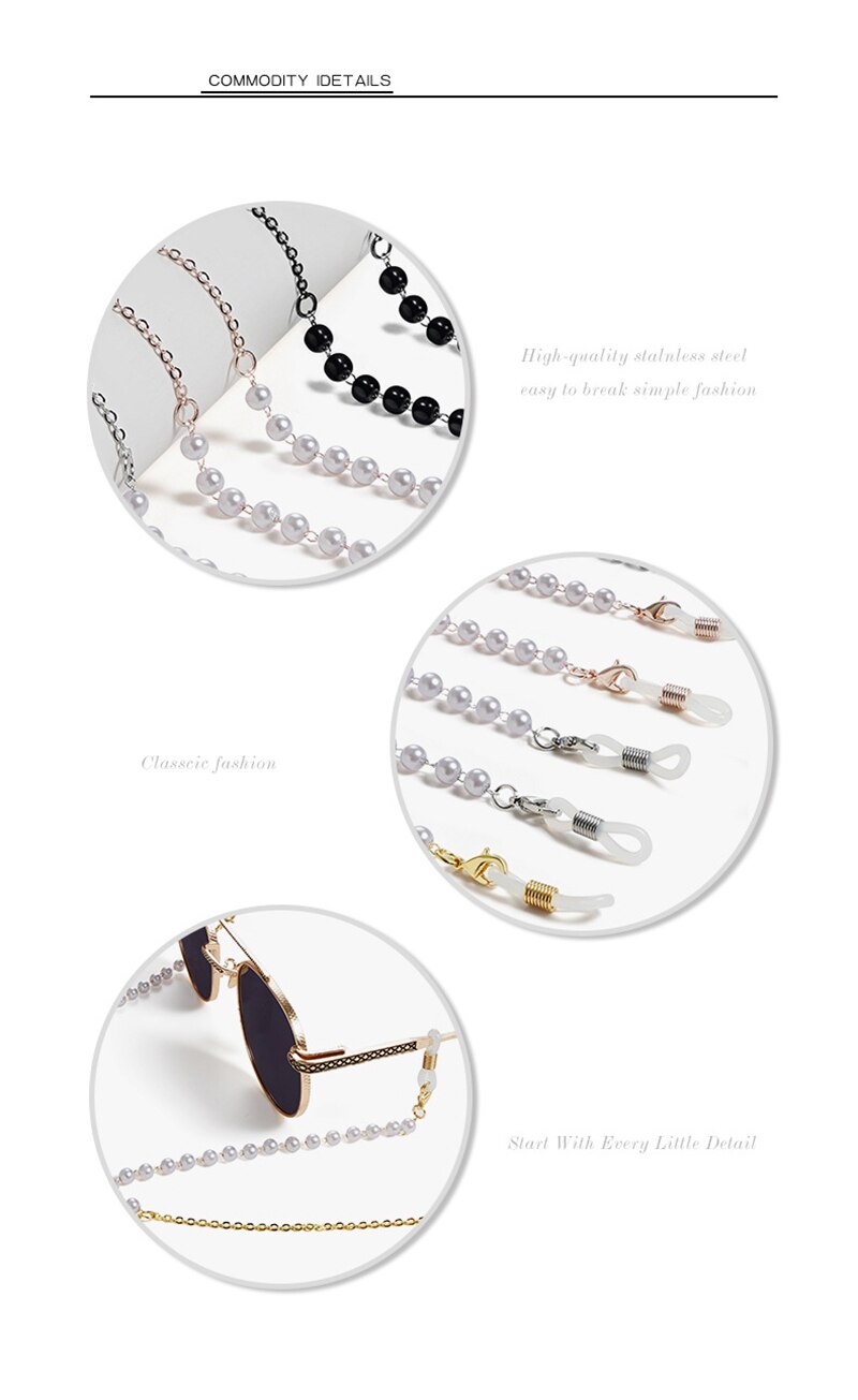 1Pcs Imitatie Parel Glazen Ketting Masker Lanyard Ketting Zonnebril Zonnebril Snoeren Casual Parel Kralen Glazen Ketting