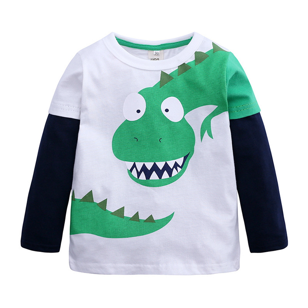 T-shirt Cartoon Jongens Dinosaurus Patchwork Shirt Tops Outfits Kleding Kinderen T-shirts Cartoon Dinosaurus