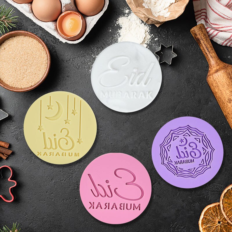 Eid Mubarak – moule à biscuits en relief, coupe-tampon en forme d&#39;étoile et de lune, décoration de fête musulmane du Ramadan, outils de cuisson de gâteaux à faire soi-même, moule à Fondant