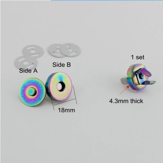 10-50Sets 18X2 14X2Mm Iriserende Regenboog Schotel Vorm Magnetische Drukknoop Sluiting Sluiting voor Handtas Portemonnee Portemonnee Naaien: Num1 Rainbow 10 sets