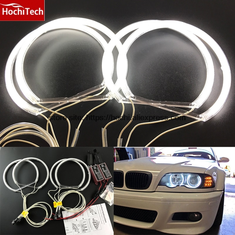 HochiTech-Kit de luces CCFL tipo ojo de ángel para BMW, set con 4 aros de luz blanca cálida de 131mm para los modelos BMW E36, E38, E39, E46 con el proyector original