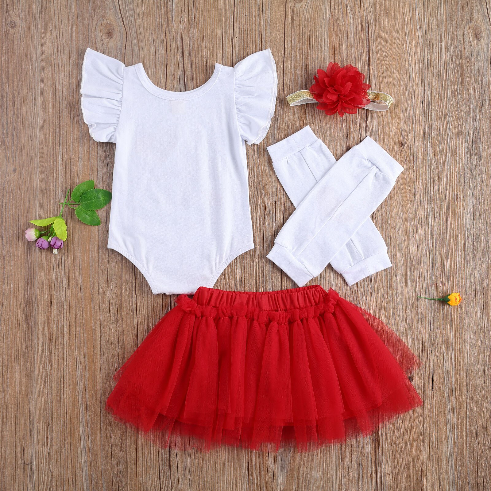 Ma & niemowlę 0-24M mój 1st walentynki noworodka zestaw ubrań dla dziewczynek falbany romper czerwone spódnice stroje słodkie kostiumy