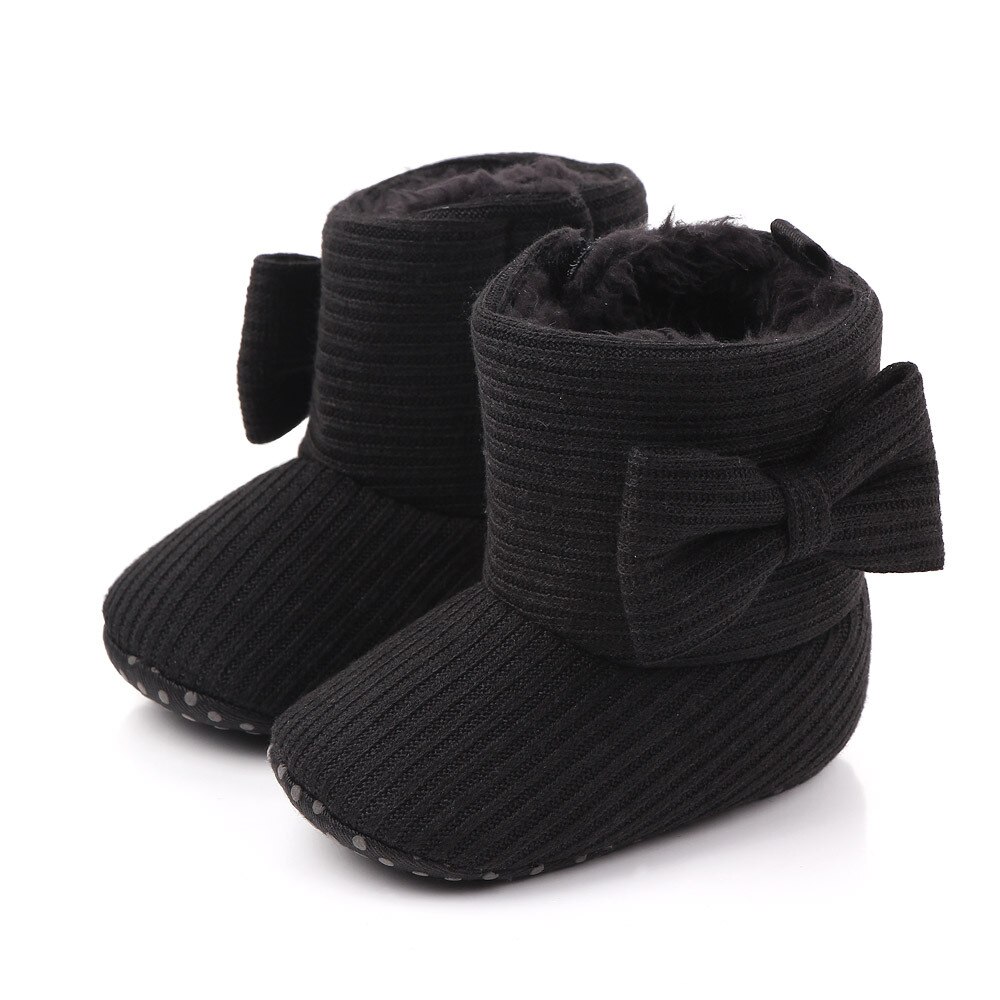 Pasgeboren Peuter Baby Meisjes Jongens Snowboots, zachte Zool Antislip Crib Schoenen Winter Warme Gezellige Strik Booties Winter Warm: Black / 13-18 months