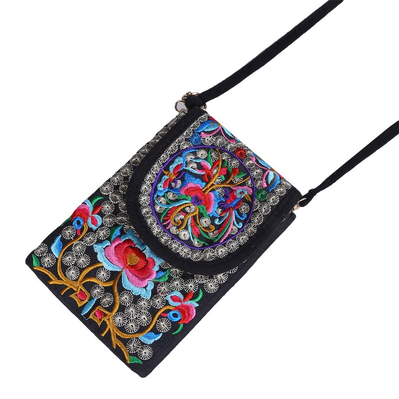 Damen-handytasche, umhängetasche, schultertasche, geldbörse, handtasche, beutel, ethno-stil, bestickte tasche, klapptasche aus Segeltuch, retro-stil: Typ 1