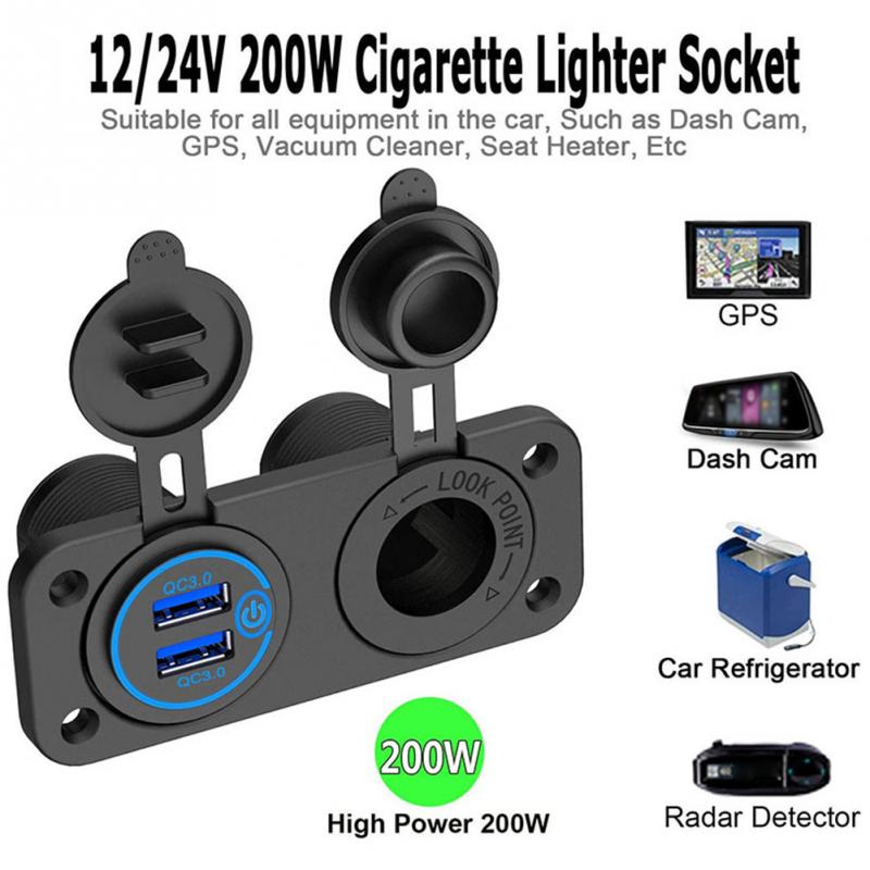 Universal Car Charger 12V 24V 200W Splitter Motorcycle Quick 3.0 For Boat RV Dual USB Waterproof Lighter Socket Easy Install